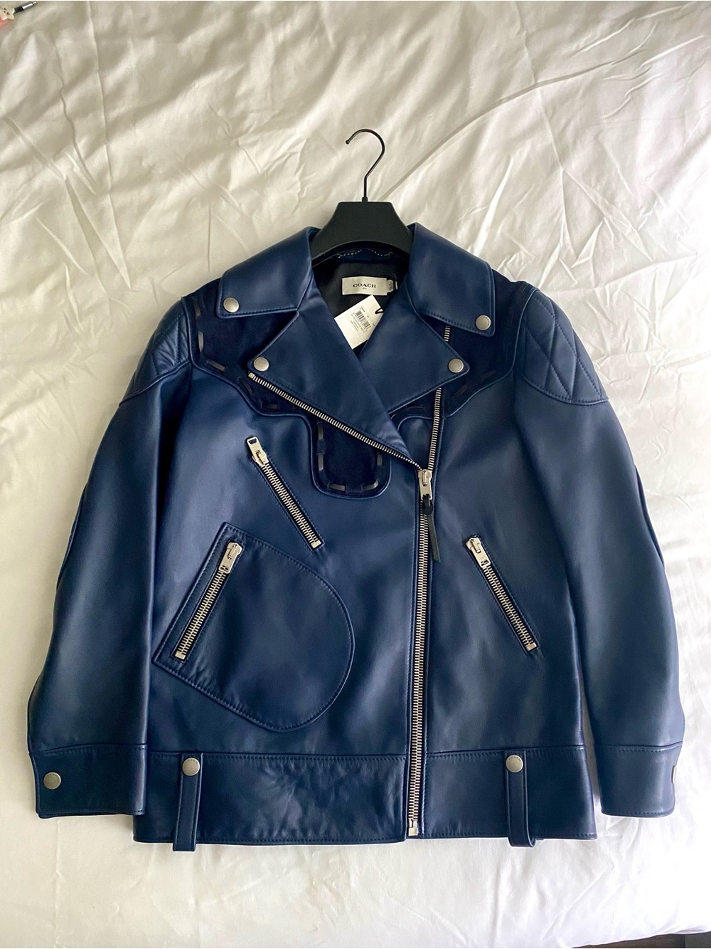 COACH Repair West Moto Blue Moto Jacket Zip Pockets Women’s 2 58204